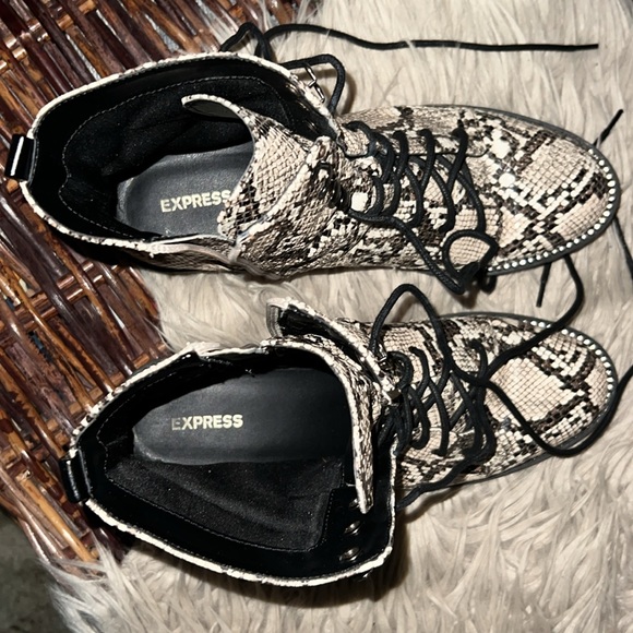 Snake skin Boots from EXPRESS. They are black and cream colored. Have been worn. - Picture 5 of 10